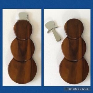 Nambé Snowman Cheese Board with Silver Top Hat Spreader